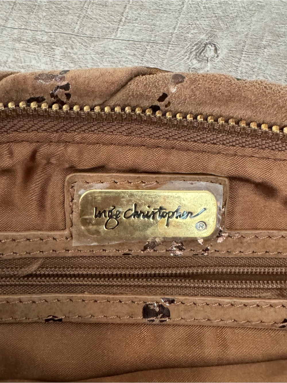 Inge Christopher Tan Suede Metallic Splatter Pleated Clutch | One Size - Picture 4 of 12